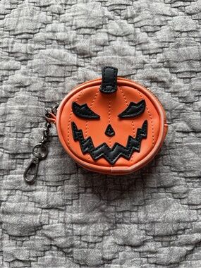 Hot Topic Orange Pumpkin Face Keychain Coin Pouch